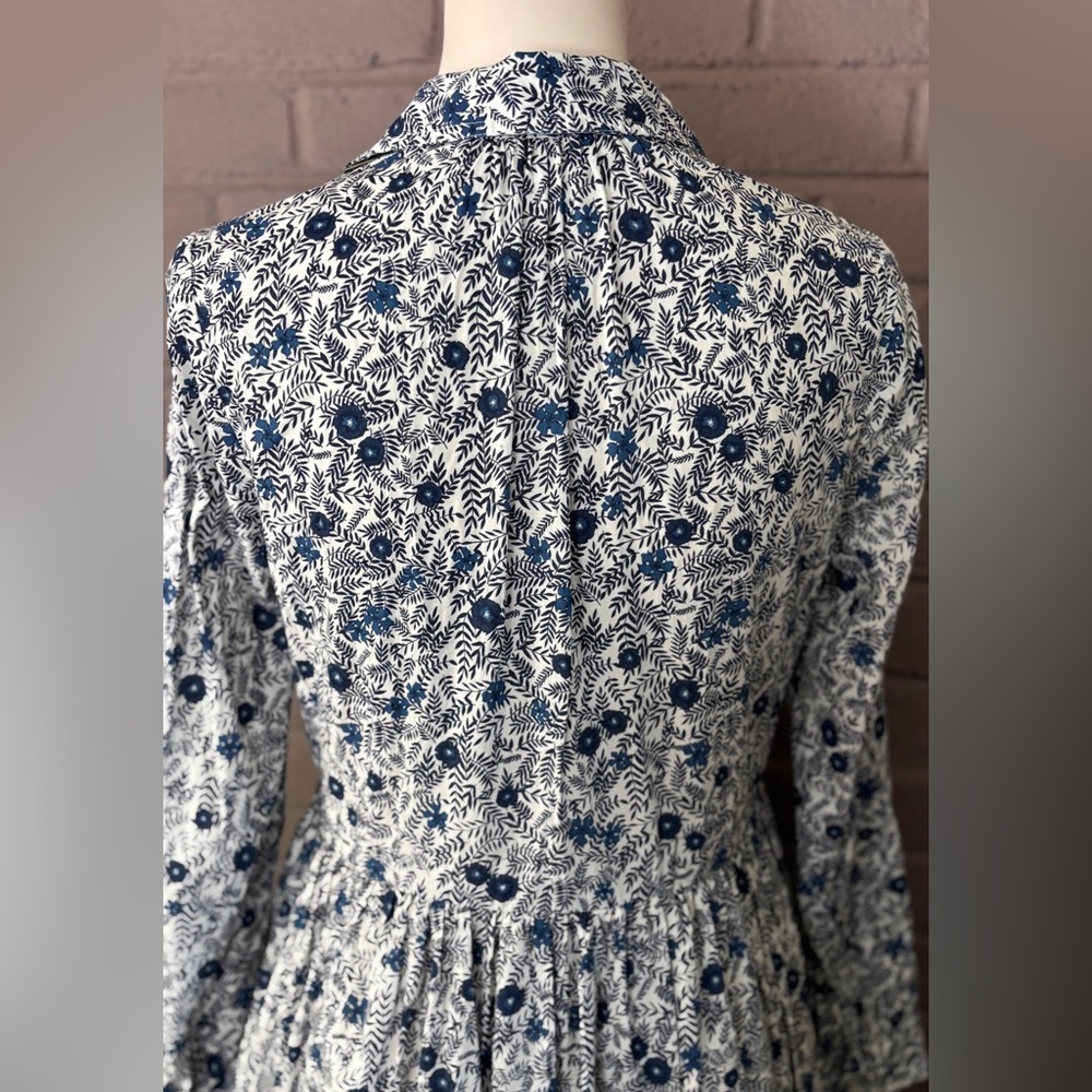 J.Crew Floral Blue and White Cotton Dress 2 - Picture 6 of 12